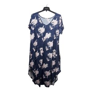 Ekouaar Womens Dress Size 3XL Blue Floral Cottagecore Loungewear Short Sleeve